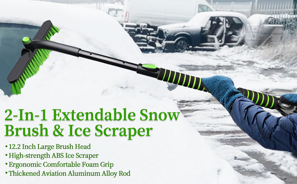 SEAAES 44 Inch Snow Brush and Ice Scraper for Car, Extendable Ice Snow Removal Brush with Foam