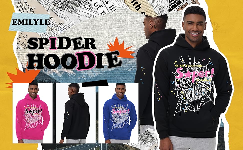 Amazon.com: EMILYLE Y2K Spider Hoodie Cobweb Pattern Print