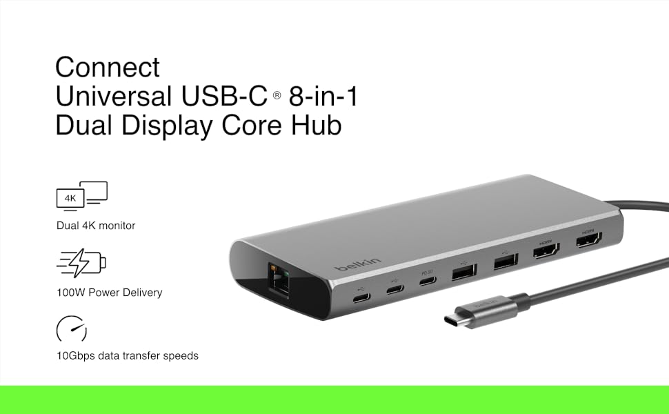 Belkin Connect Universal USB-C 8-in-1 Dual Display Core Hub