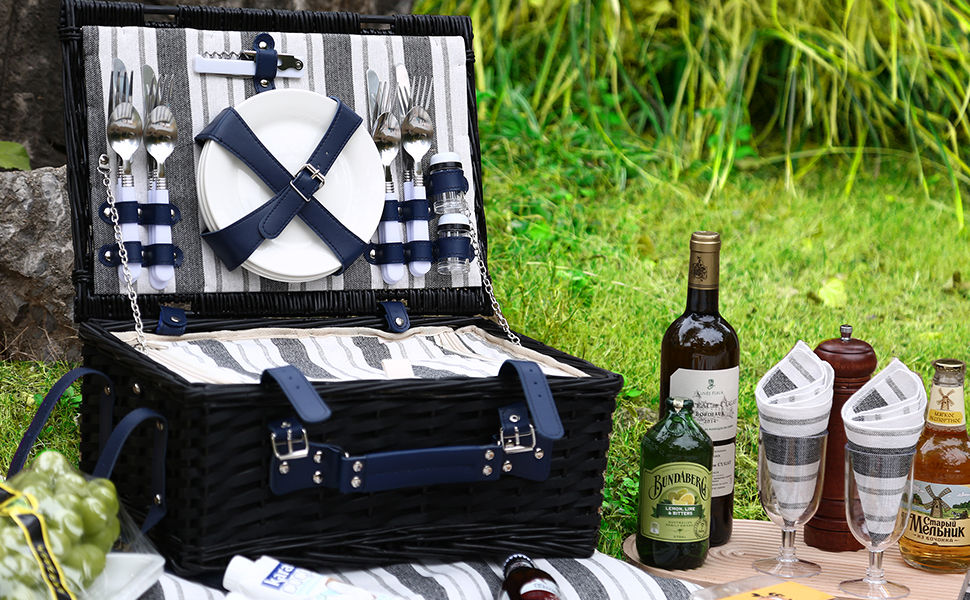 HYBDAMAI Wicker Picnic Basket for 4 with Waterproof Picnic
