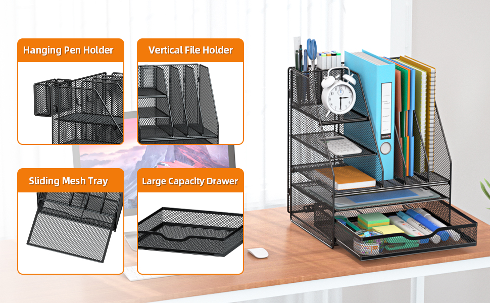 Egepon Desk Organizer with Vertical File Holder 5Tier