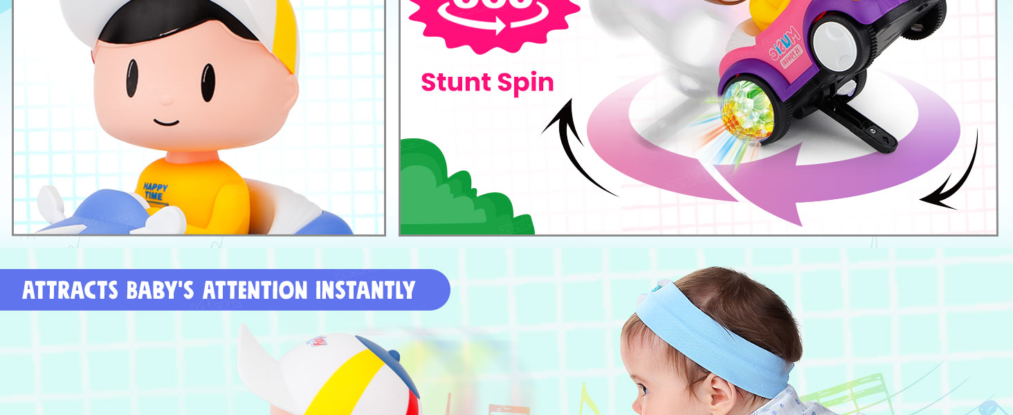 Zest 4 Toyz Musical Stunt Car for Kids with Flashing 5D Lights Bump and Go Musical Electric Toy Car