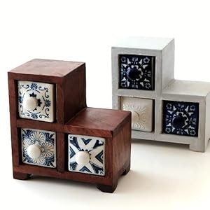 Amazon｜小物入れ 引き出し ミニチェスト 卓上 木製 陶器