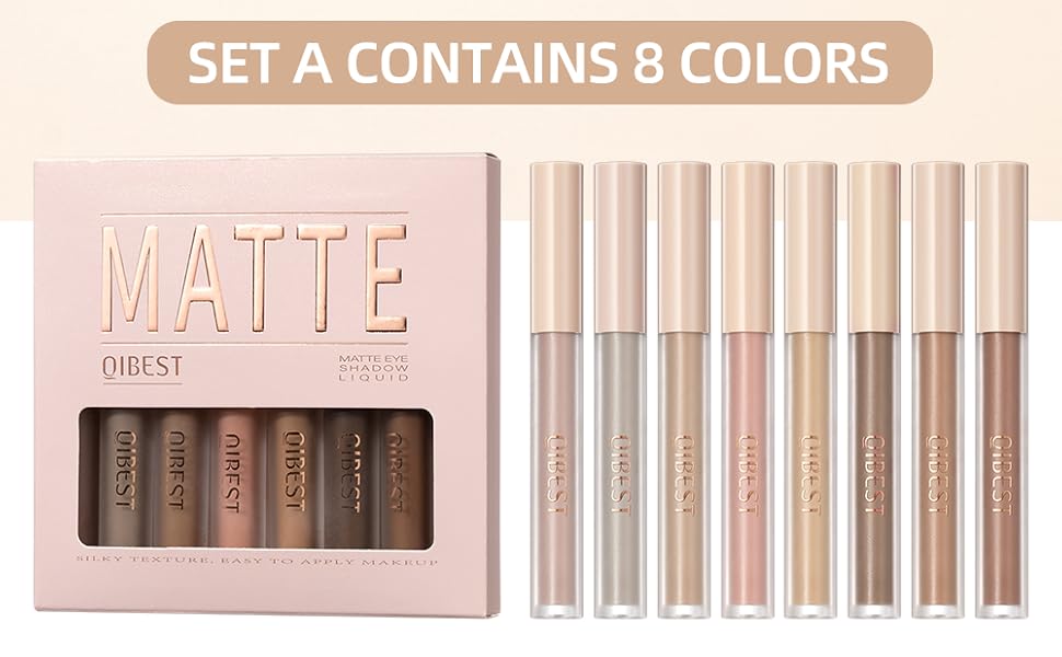 Liquid Eyeshadow Set 8 Colors Smooth Matte Eyeshadow Neutral Nude Shimmer Eye Makeup