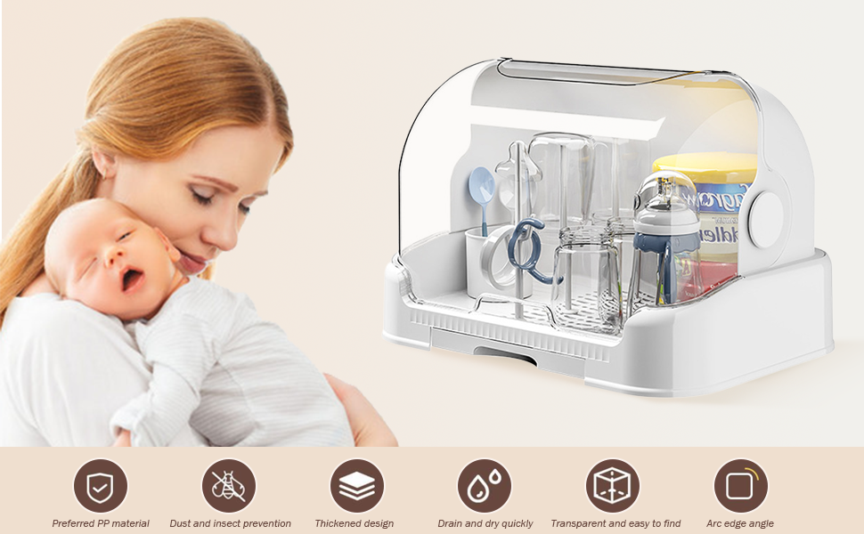 Baby Bottle Drying Rack, Baby Bottle Organizer with Cover, Plastic