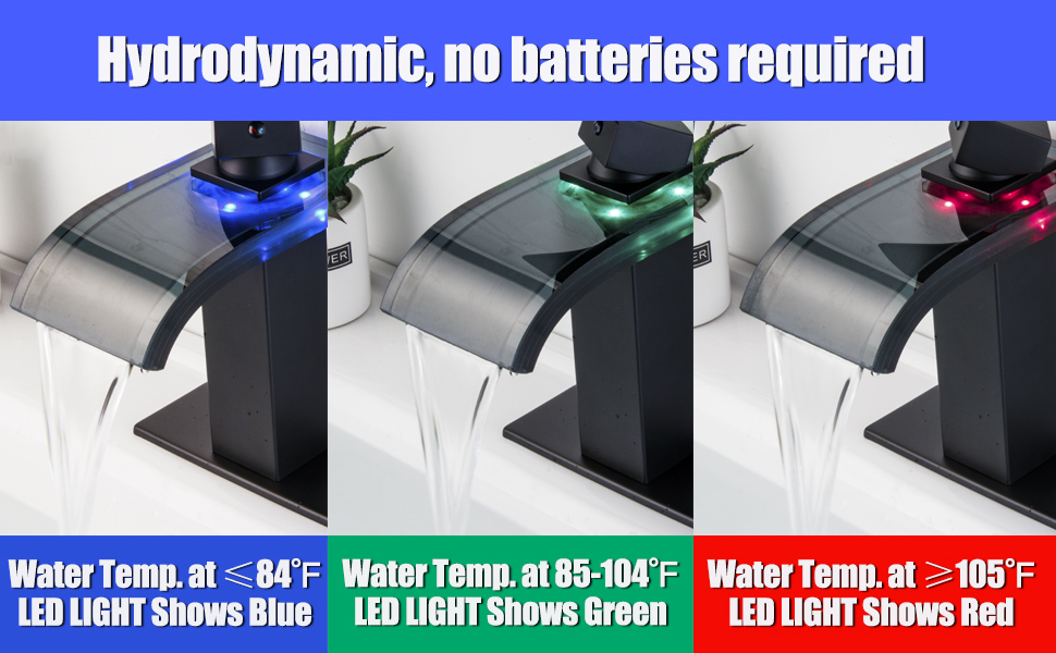 YGarhe LED Bathroom Faucet, Black Waterfall Bathroom Faucet, Newest