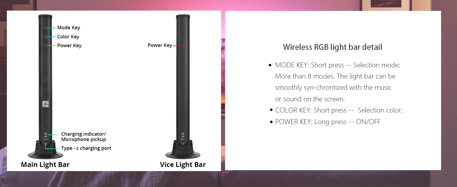Taste für kabellosen Lautsprechermodus: kurz: kurz: mehr als 8 Hauptsynchronisierungstasten — Kette oder Ton auf dem Tisch