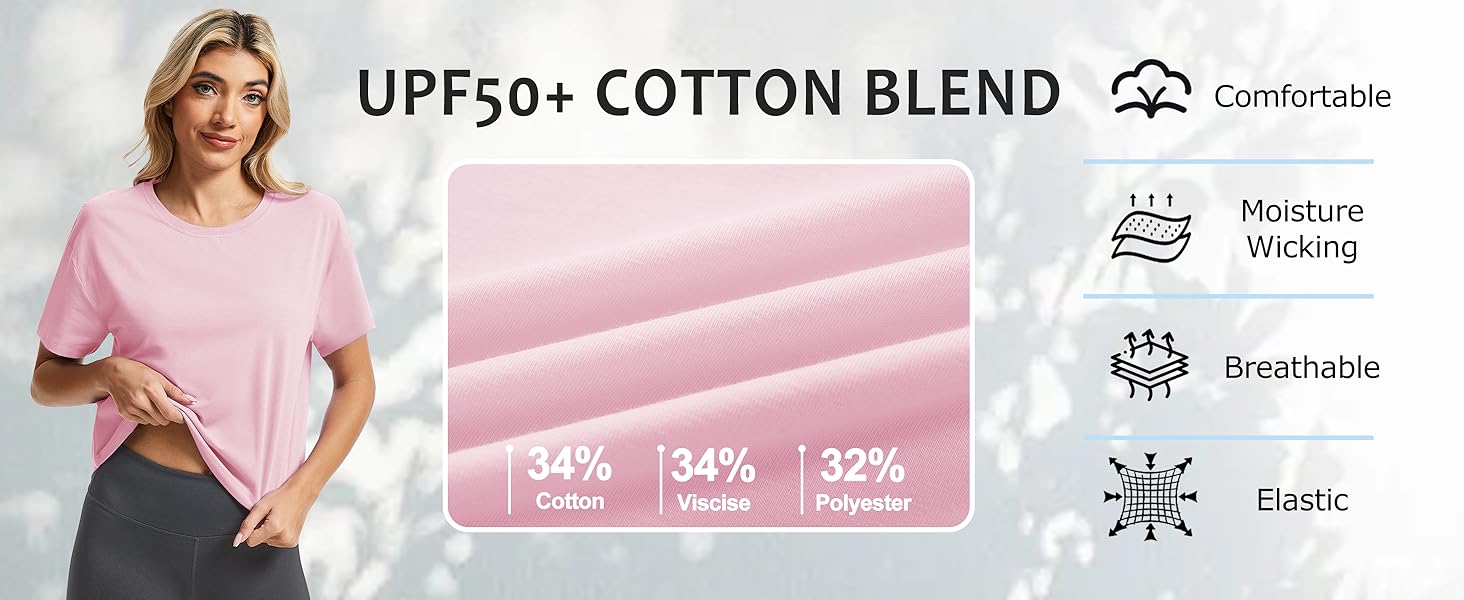 cotton blend fabric, breathable, comfy, moisture wicking, elastic