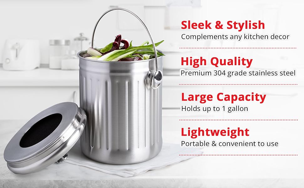 Chef's Star Stainless Steel Kitchen Compost Bin for