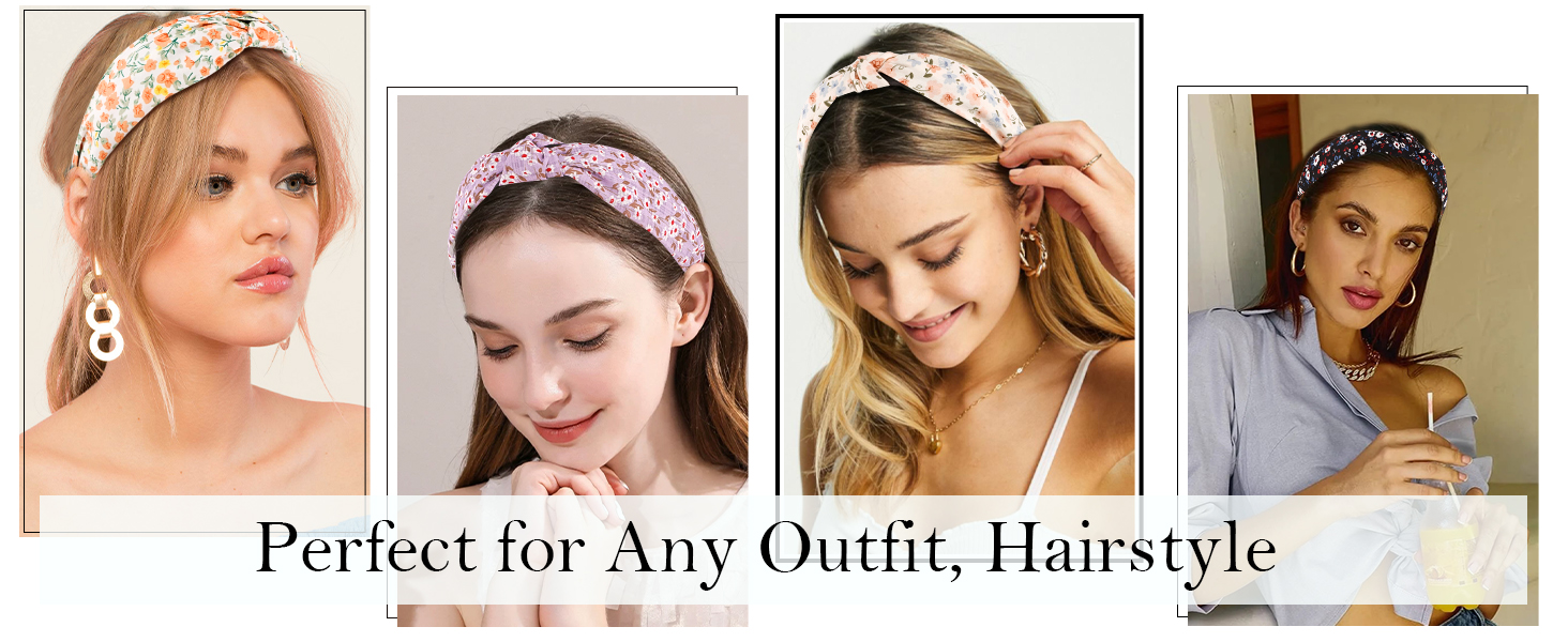 Boho Headbands for Women, 4Pcs Floral Knotted Headbands for Women Fashion