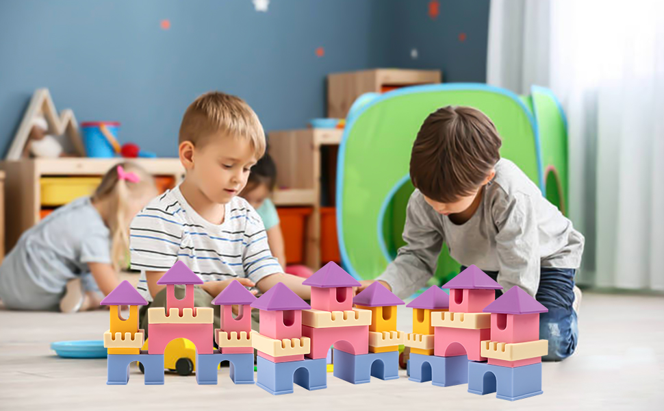 CHIN FAI Silicone Stacking Blocks, 12 PCS Baby Soft Castle