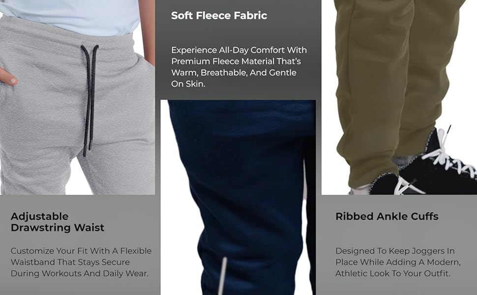 Sweatpants for Men 3 Pack Joggers - Men's Athletic Sweatpants Pockets & Zipper Active Workout Pants 4 Mens Joggers With Premium Quality Fabric Fleece Mens Joggers With Sleek and Stylish Hues Pockets