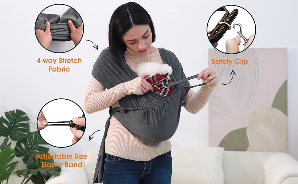 MUTEFLYER Small Dog Front Carrier Easy Wrap Sling Hands Free Size Adjustable