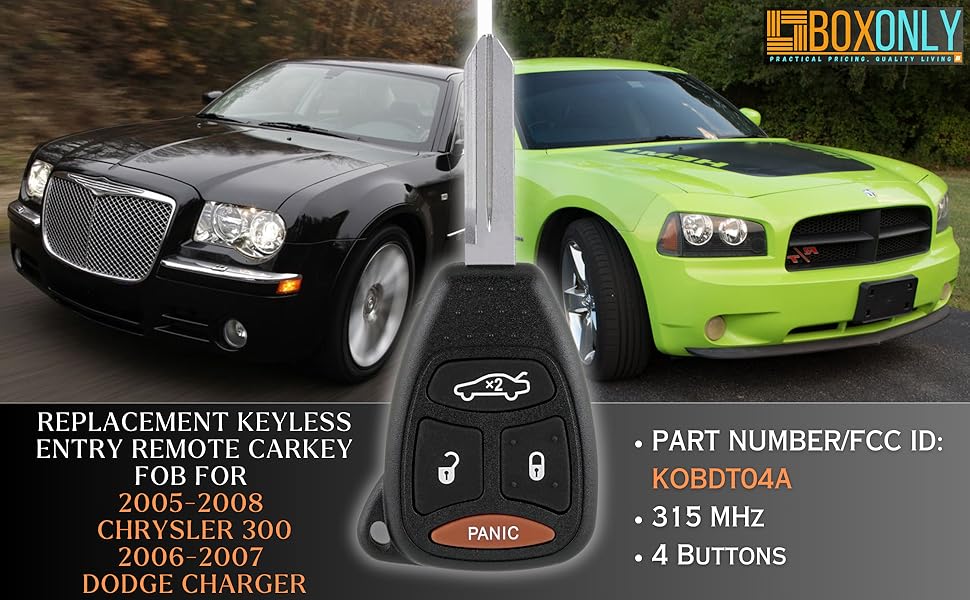 Car Key Fob KOBDT04A 315MHz 4 Button for Chrysler 300 2005 2006 2007 2008,Dodge Charger 2006 2007