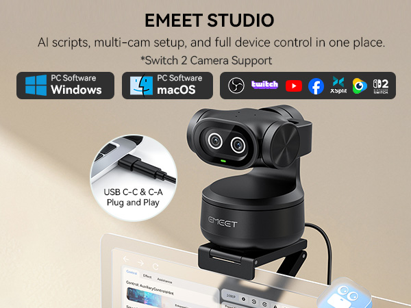 EMEET PIXy デュアルカメラ PTZ 4Kウェブカメラ EMEET PIXY Dual-Camera AI PTZ 4K Webcam