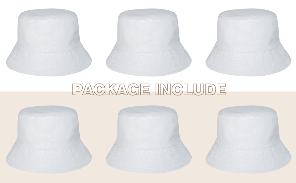 6 Pcs White Bucket Hats Bulk, Sublimation Hats Blank Beach