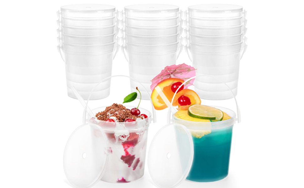 Yopay 15 Pack Plastic Rum Buckets for Drinks, 32OZ Cocktail