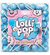 Cotton Candy Lollipops – 65 Count Bulk Candy Pack, Individually Wrapped – Sweet Blue Suckers for ...
