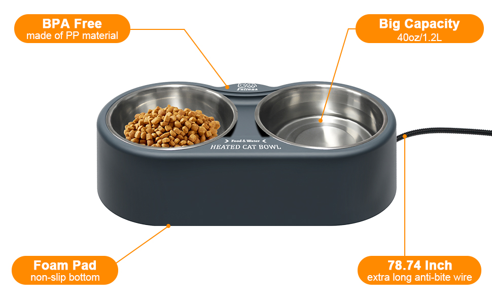 Fuliuna Heated Cat Bowl, Outdoor Heated Pet Bowl with Double Stainless Steel Bowl
