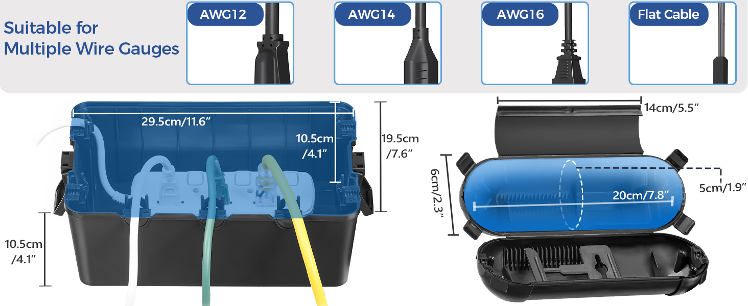 WILAWELS Outdoor Electrical Box, Weatherproof Power Cord Protector