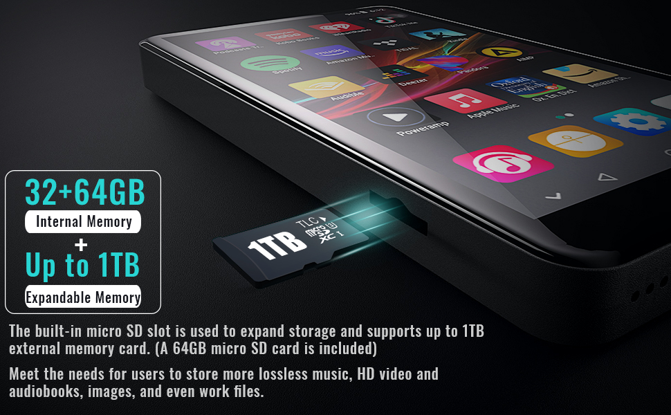 PECSU 96GB MP3 Player with Bluetooth and WiFi, 5" IPS Full