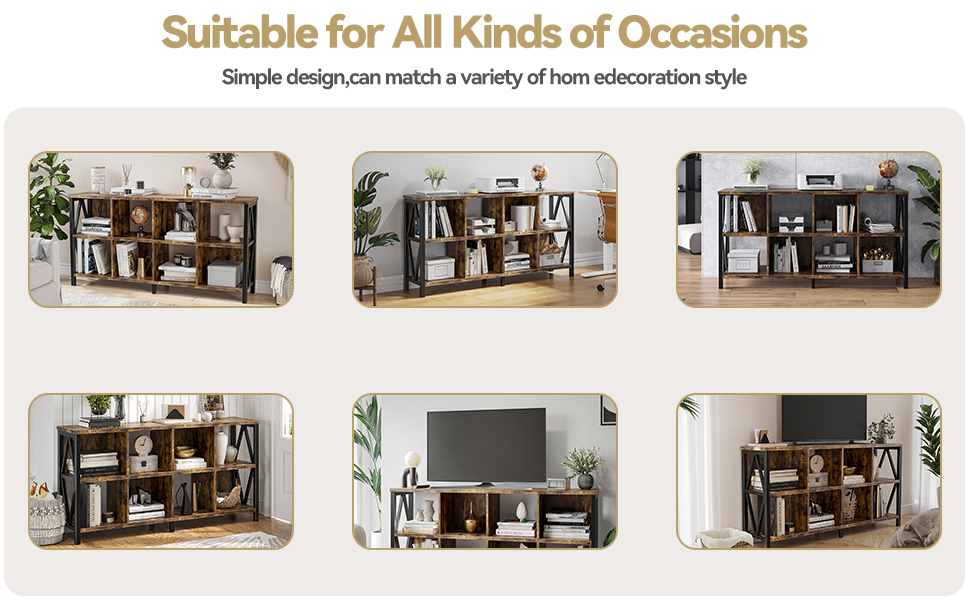 SOMEET 8 Cubes Open Bookshelf with Back Panel, Horizontal Organizer Cubby Storage