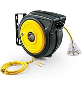 ReelWorks Extension Cord Reel Retractable 12AWG x 50' Foot 3C/SJTOW Glow Strip Cable and Lightup ...