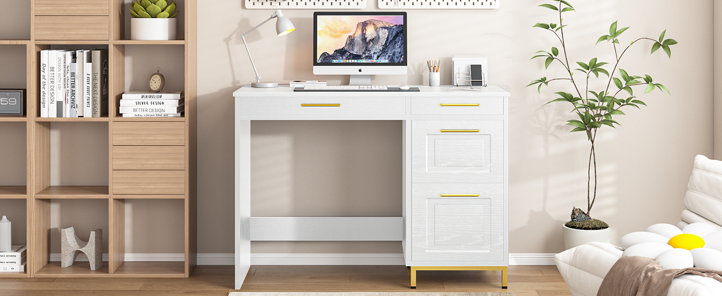 White Desk with 4 Storage Drawers
