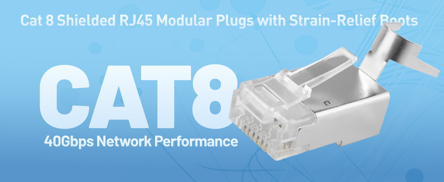 20Pack, Cat 8 Shielded RJ45 Modular Plugs with StrainRelief Boots