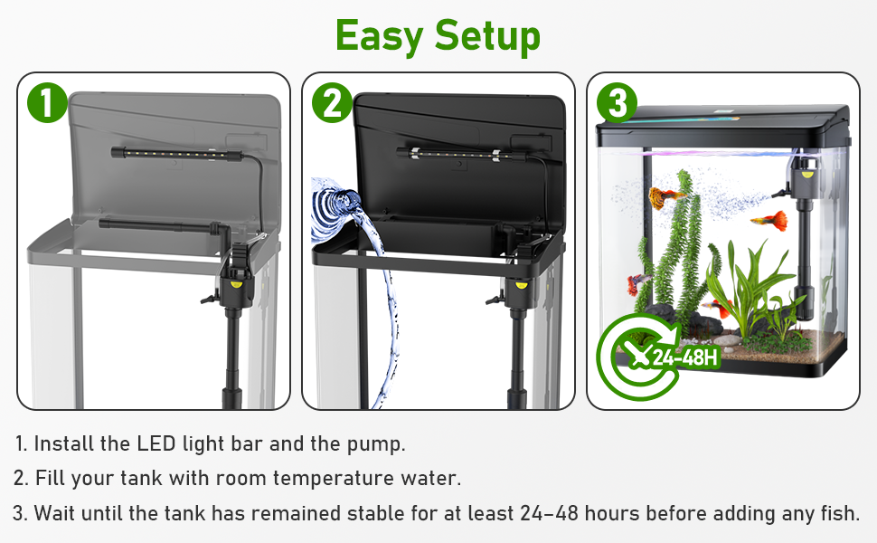 PONDON Fish Tank, 3 Gallon Glass Aquarium, 3 in 1 Fish