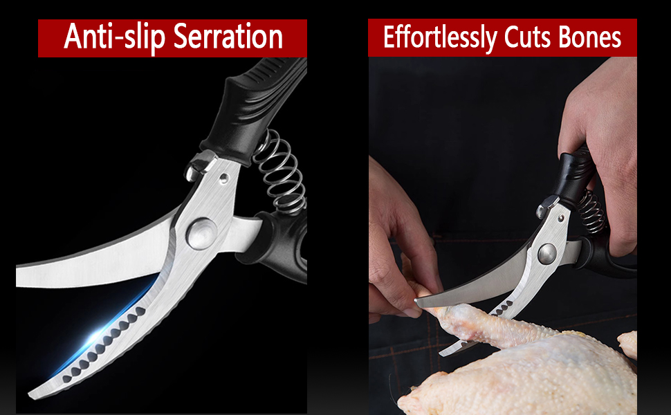 PURPLEBIRD Heavy Duty Poultry Shears, Spring Loaded Kitchen Scissors Dishwasher Safe Stainless Steel Cooking Scissors Multipurpose Kitchen Shears