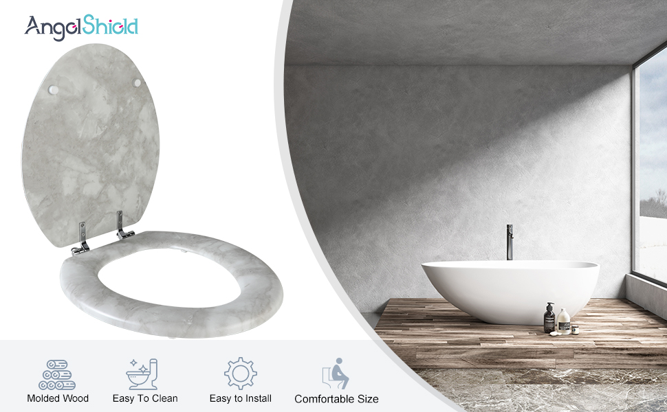 Elongated Marble Toilet Seat Natural Wood Toilet Seat with Zinc Alloy
