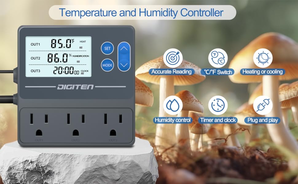 SENSTREE Digital Temperature Humidity Controller Pre-Wired Outlets for ...