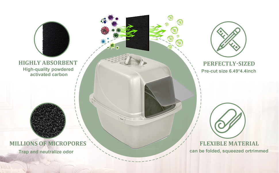 GZJoSum 8 Pack Cat Litter Box Charcoal Filters for Van Ness Cat Litter Box, 4.4 x 6