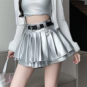 Amazon.co.jp: [WANSHIX] シルバー プリーツスカート