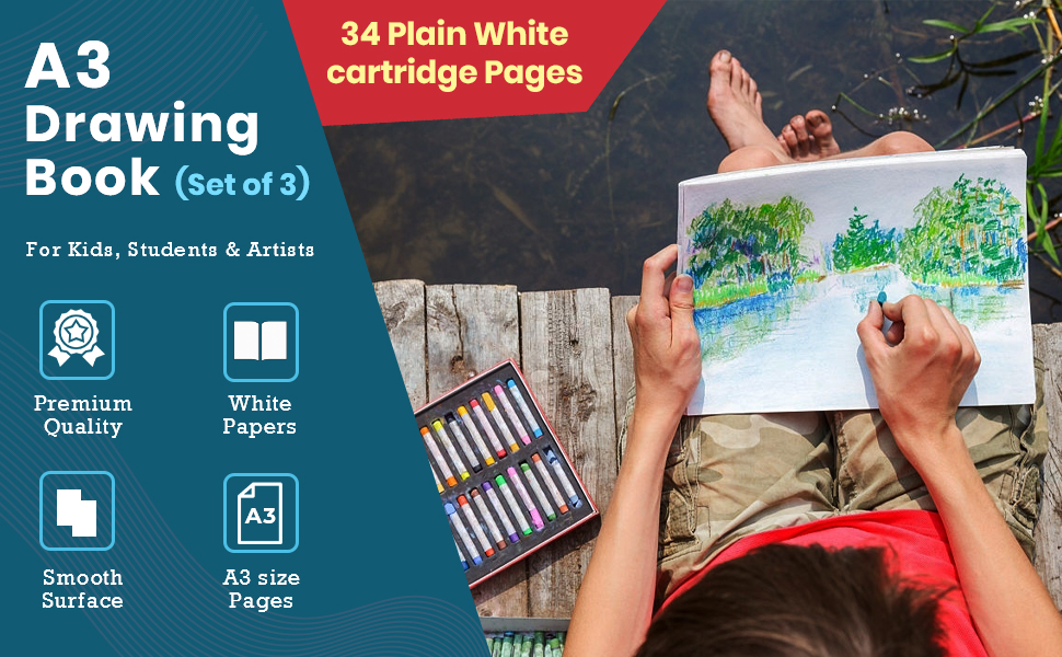 A3 Drawing Book for Artists, Kids A3 Sketch Book 34 White Blank