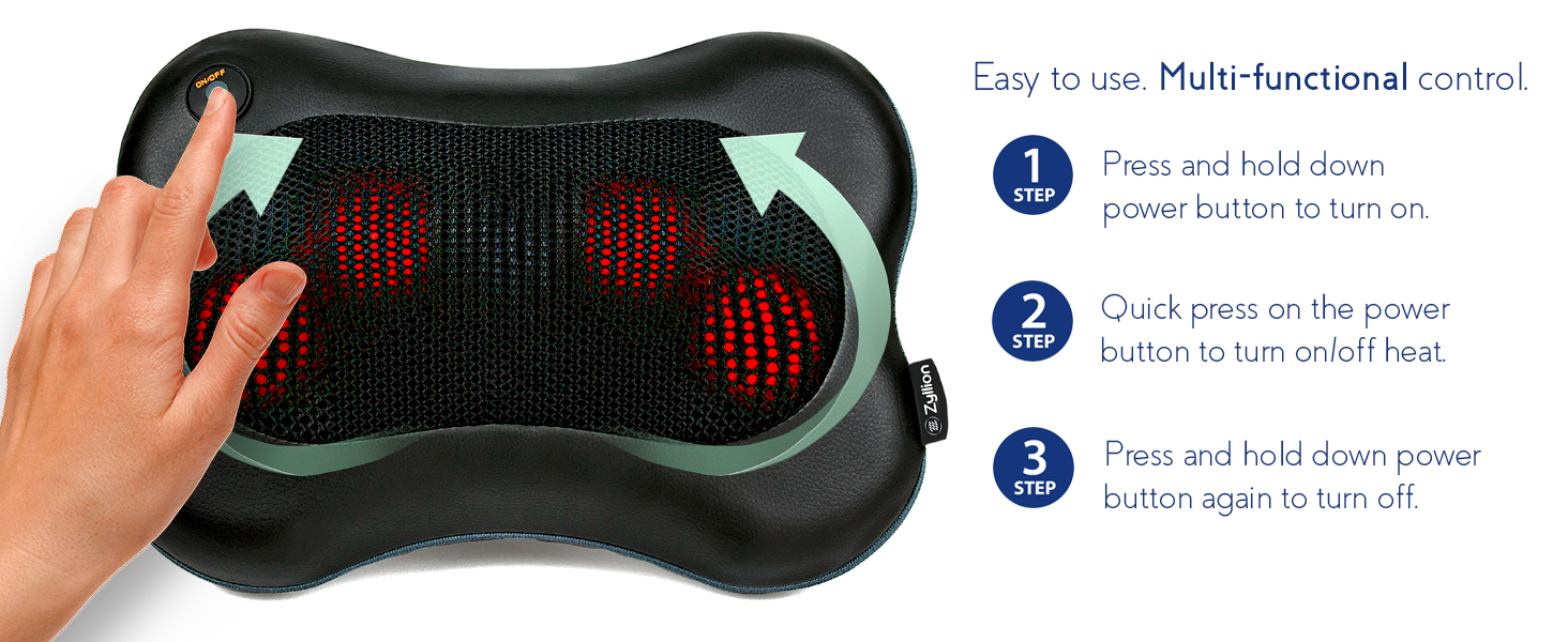 easy to use massager and multi-functional control allows your to power on/off and turn on/off heat