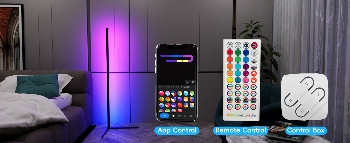 Corner Floor Lamp, Smart RGB Led Floor Light, 16 Million Colors& 44