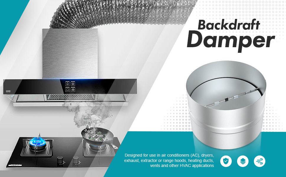 4 Inch Backdraft Damper, HG POWER OneWay Duct Damper for Range Hood