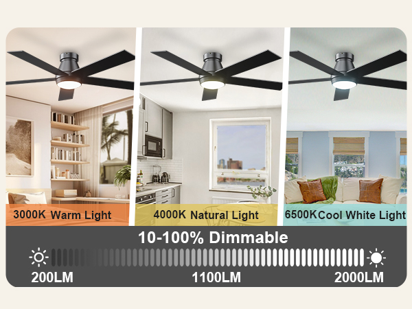 TCL 52&#34; Ceiling Fan with Lights, Black Flush Mount Ceiling Fans with Remote Control