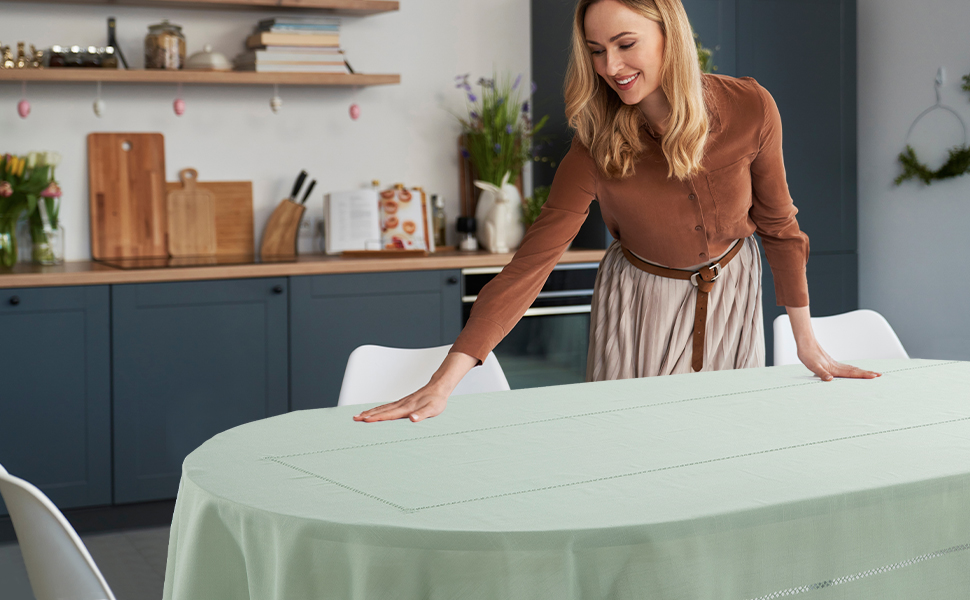 HOMBYS Oval Tablecloth with Hollow for Oval Table, 52x70