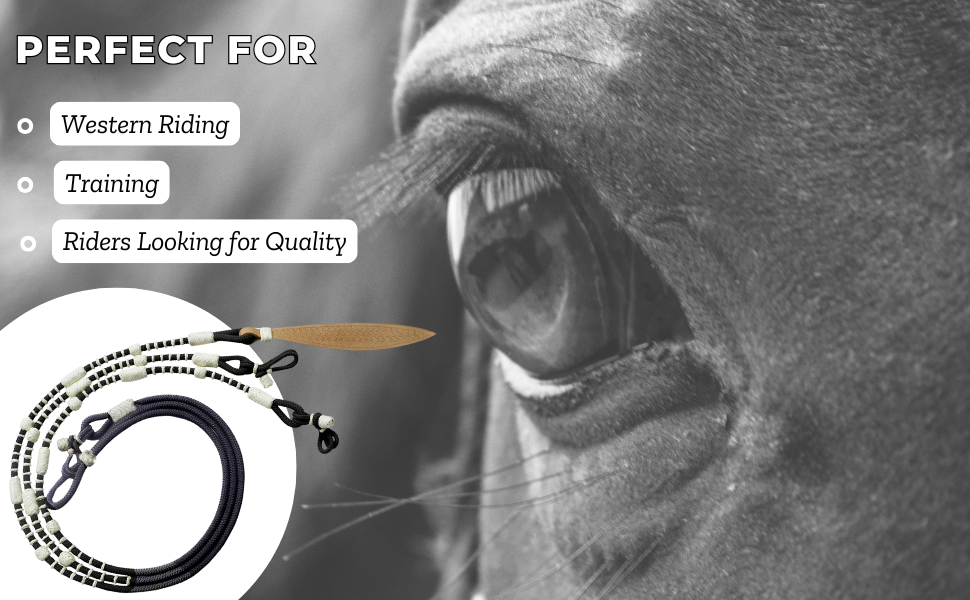 Black Nylon Rope with White Knots Raw Hide Leather Horse Tack Hand