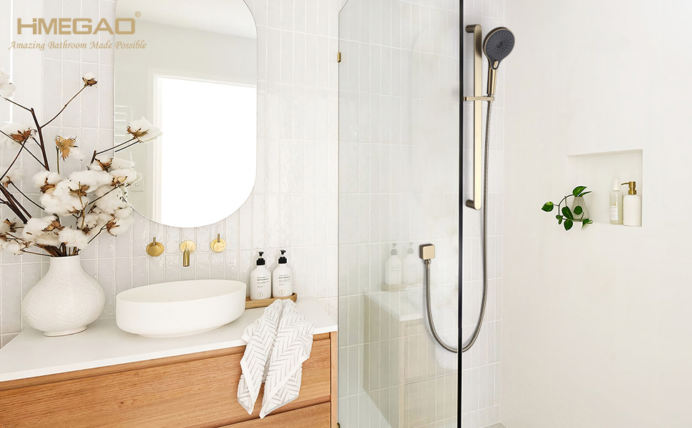 Slide Bar Hand Held Shower with Hose,Brushed Gold 3Function Handshower