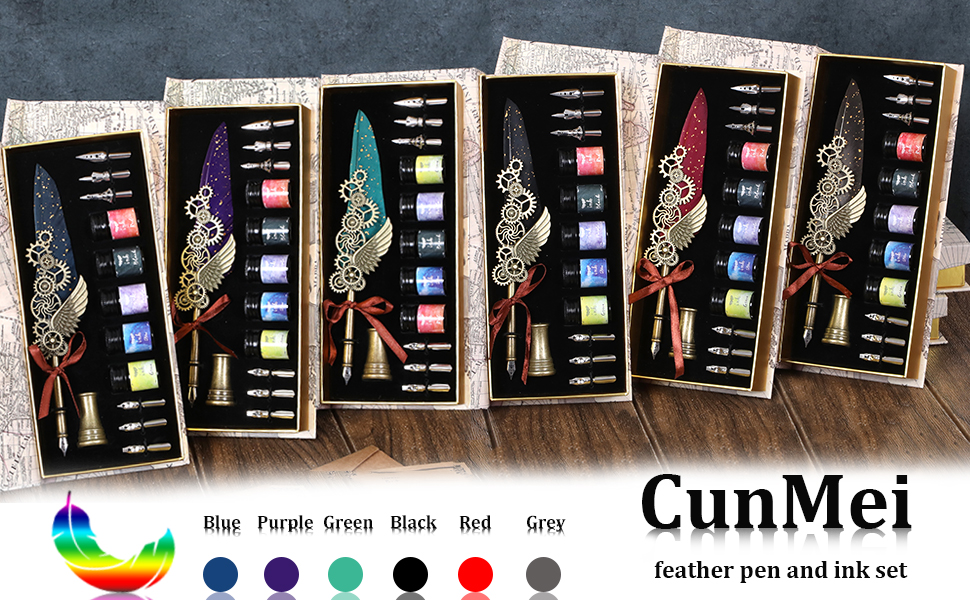 CunMei Vintage Punk Quill Pen Ink SetMechanical Quill Pen