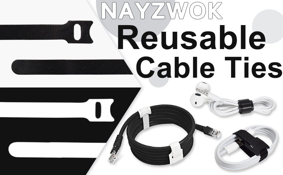 NAYZWOK 70pcs Computer Cable Ties, Wire Ties, Cord Ties Reusable for
