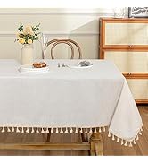 MYSKY HOME Table Cloth 60x84 in Rectangle Table, Heavy Duty Cotton Tassel Linen Look Waterproof T...