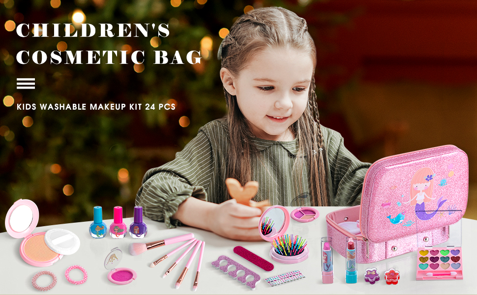 TDOO Kids Makeup Kit for Girls 24 PCS Princess Washable Girls Makeup