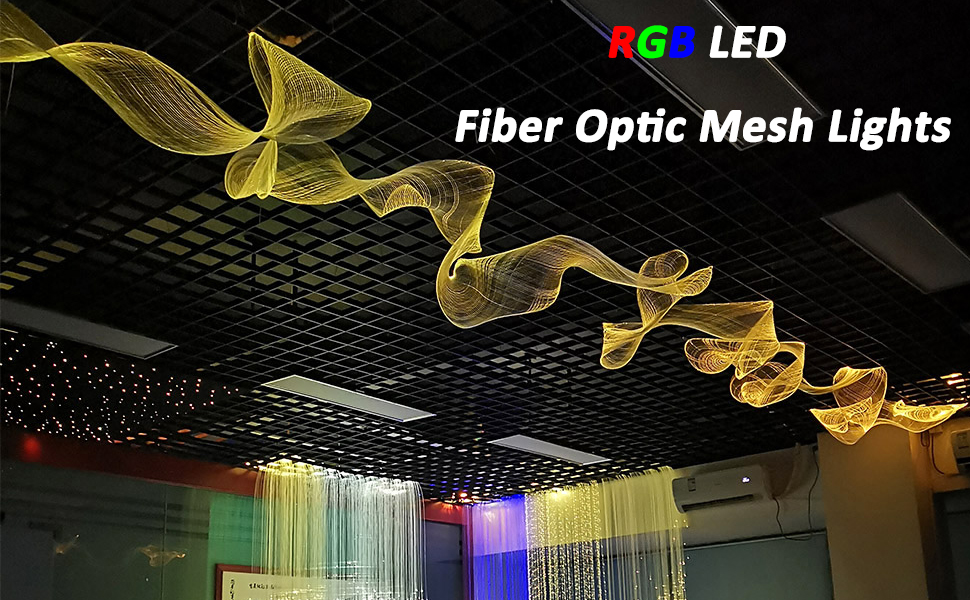 FOPLIT LED Fiber Optic Mesh Light Kits for Ceiling Wall Party Halloween Decoration Plastic