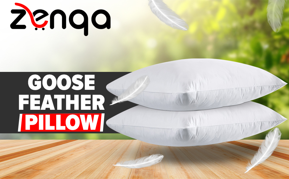 ZENQA Goose Feather Pillows 2 Pack Luxury Neck Head Pillow Feather