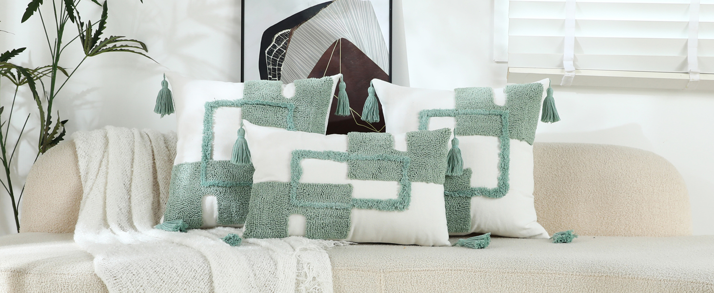 Oirpro Sage Green Throw Pillow Covers 18x18 Raised Tufted